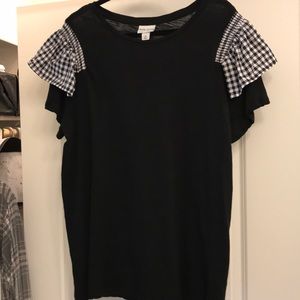 AVA + VIV RUFFLE SLEEVE PLAID T-SHIRT SZ 2X